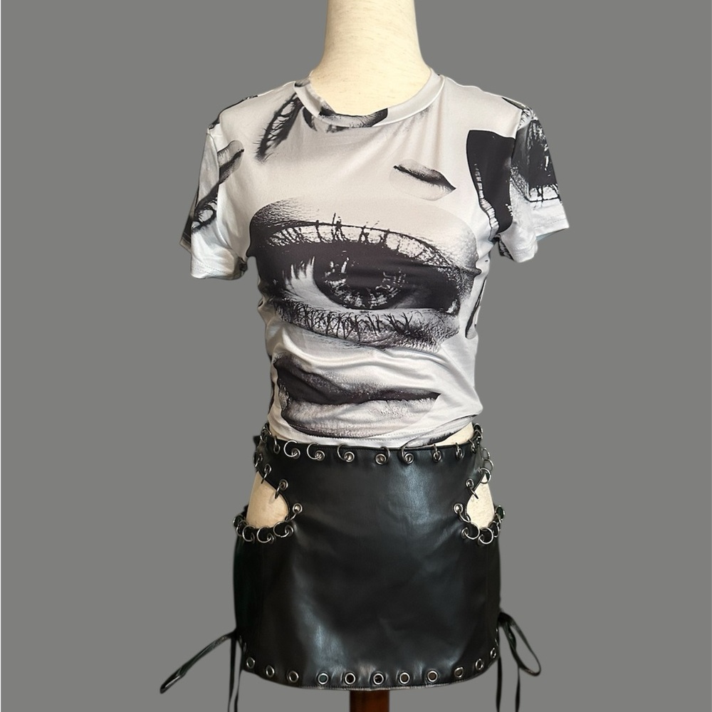 Black Mini Skirt with Eyelet Details